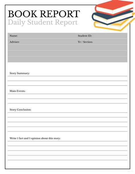 book report template middle school pdf